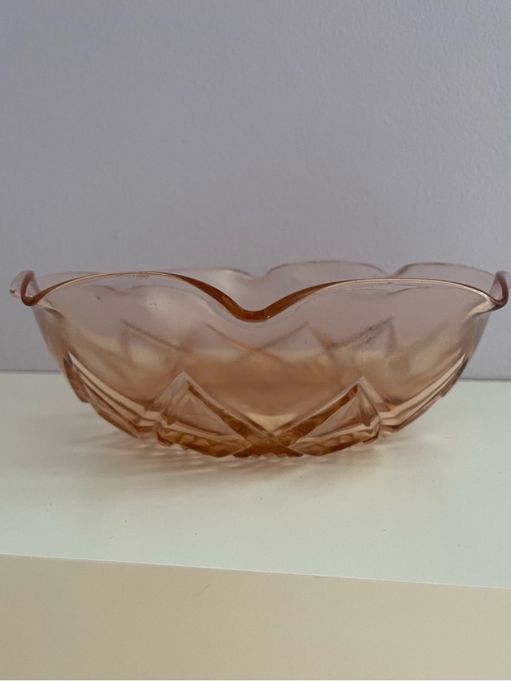 Pink Depression Glass Scalloped Serving Bowl